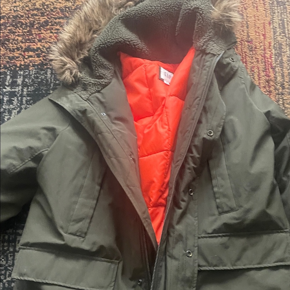 Olive Green Parka with Faux Fur Hood